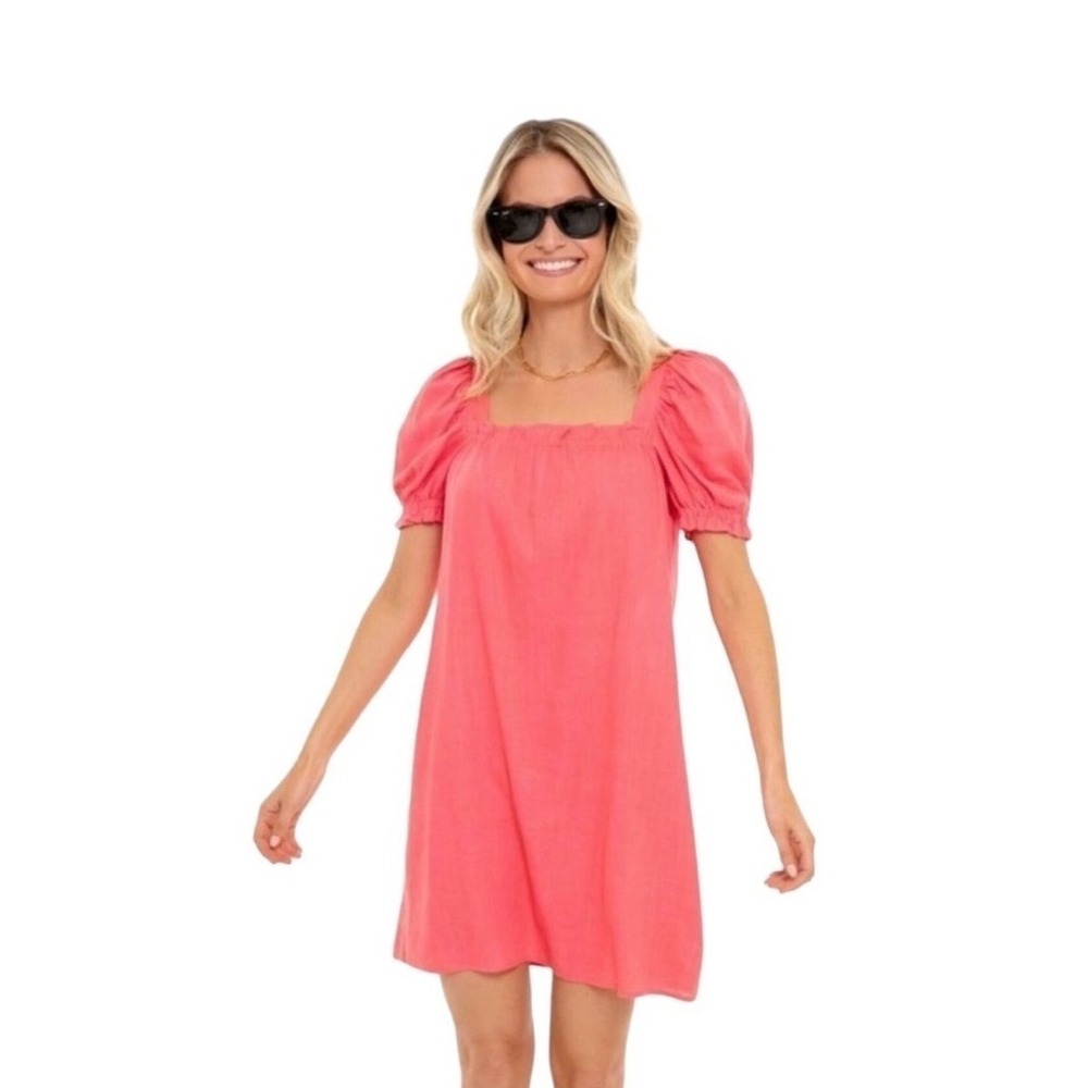 Tuckernuck Pomander Place Darcy Linen Blend Coral Pink Puff Sleeve Mini Dress M‎